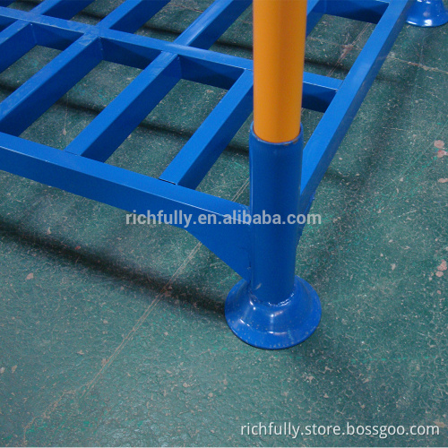 4round posts Tire Stacking Rack in yellow post and blue bottom